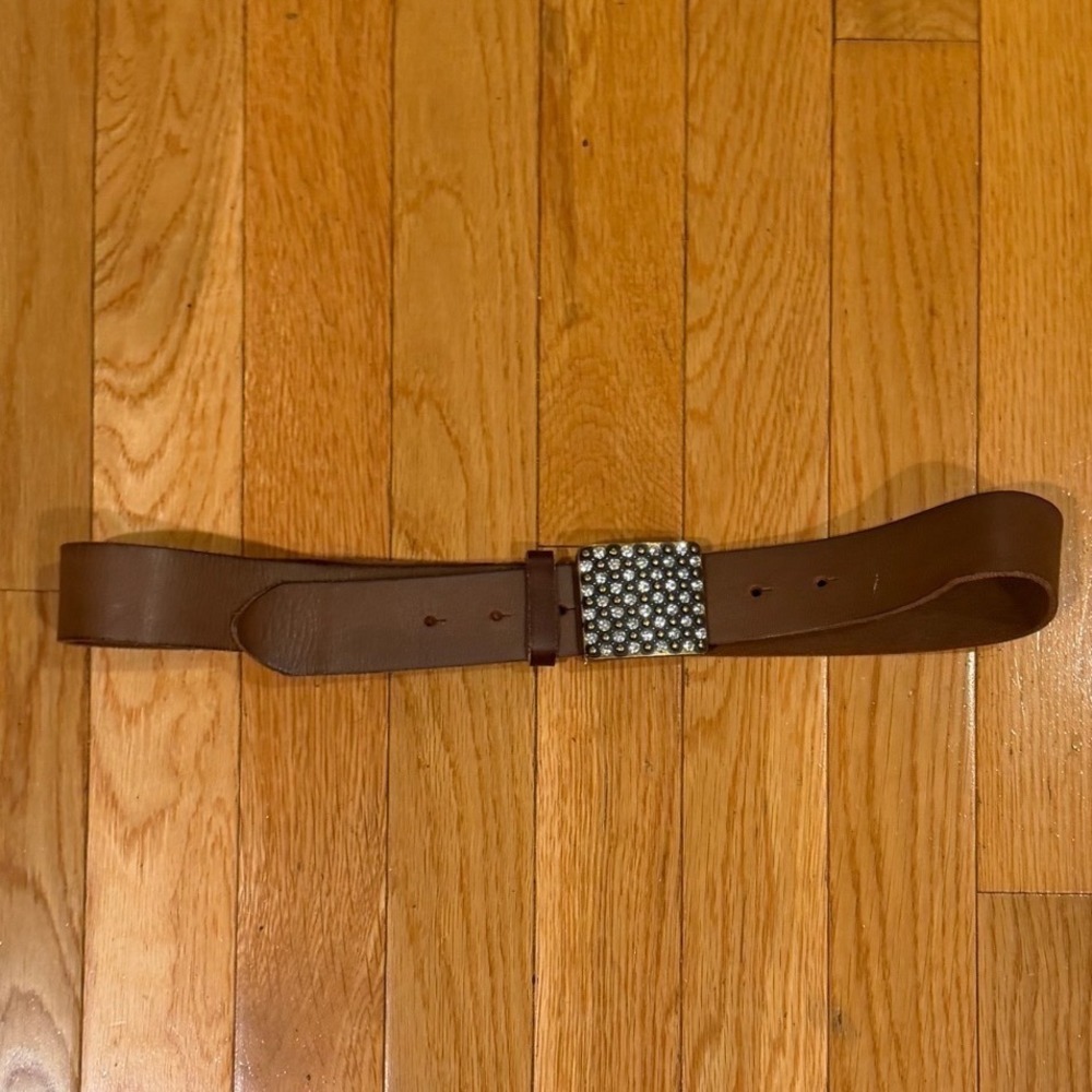 American Eagle Outfitters Brown Leather Rhinestone Buckle Belt XS‎ Boho